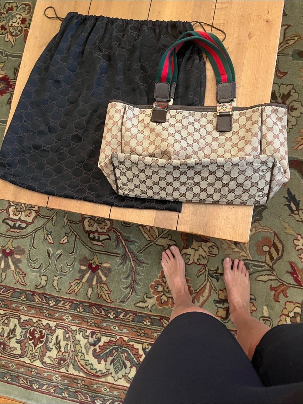 GUCCI BEIGE GG CANVAS WEB TOP HANDLE POP TOTE - Picture 2 of 10